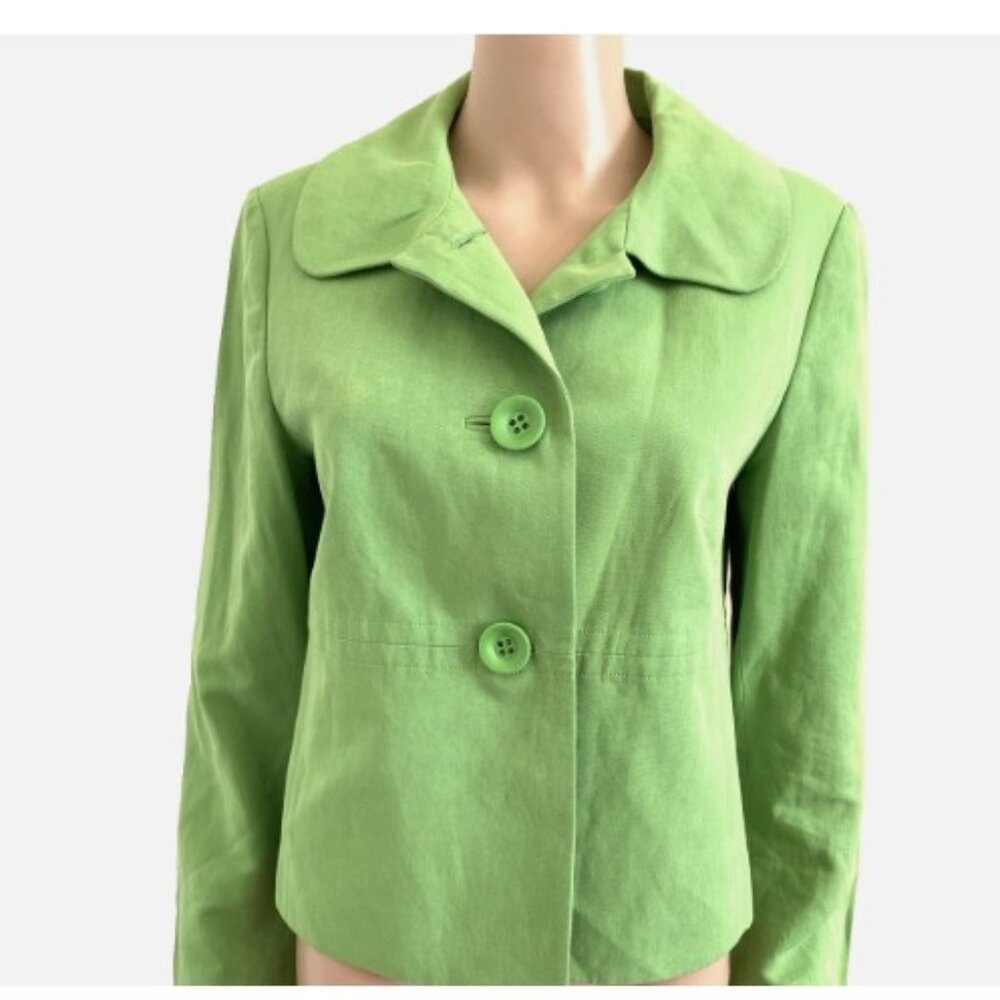 TALBOTS Green Cotton Linen Blend Blazer Jacket Size 10 - Excellent